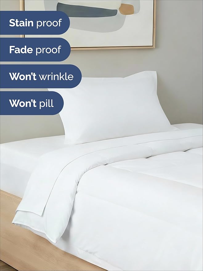 Twin Comforter Set - 2 Piece Bed Set for All Seasons - 1 Soft Quilted Comforter with Corner Tabs & 1 Pillow Sham - Comfy, Cozy & Breathable - Premium Down Duvet Insert - Oeko-TEX - Twin Size, White