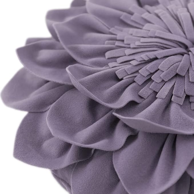 Decorative 3D Flower Throw Pillows with Insert Included Accent Round Pillow Handmade Cushion for Couch Bed Chair Living Room Home Decor 14 Inch Purple