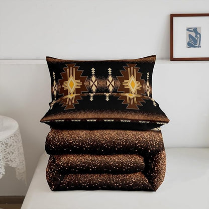 Erosebridal Boys Toddler Western Aztec Comforter Set, Boho Southwestern Bedding Set Brown Primitive Tribal Bedding Comforter Sets Boho Vintage Rural Quilt American Native Bedroom Decor for Teens