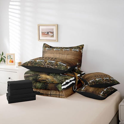 Camo Cabin King Size Comforter Set with Sheets | Fishing Pole 7 Piece Bedding Set Mens Country Camouflage Bed in a Bag, Woodland Animals Room Decor,Hunting Rustic Farmhouse Decor Camo Bed Set