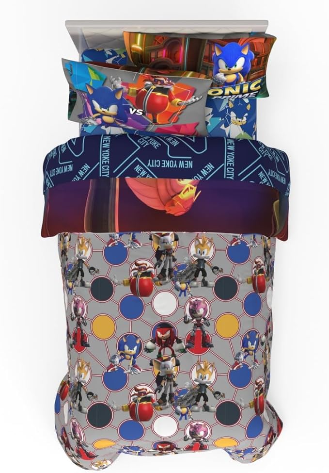 Sonic The Hedgehog Prime Anime Kids Bedding Super Soft Comforter and Sheet Set, 4 Piece Twin Size, (Officially Licensed Product) by Franco