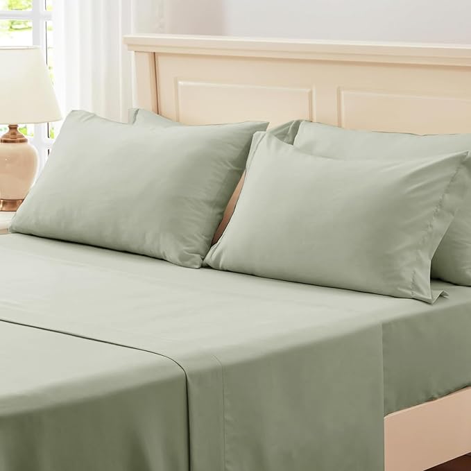 Zzlpp King Comforter Set 7 Pieces, Sage Green Seersucker Bed in a Bag with Comforter and Sheets, All Season Bedding Sets with 1 Comforter, 2 Pillow Shams, 2 Pillowcases, 1 Flat Sheet
