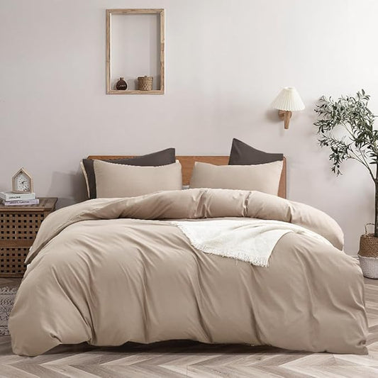 Wellboo Khaki Comforter Set Full Size Cream Coffee Bedding Sets Dark Champagne Bed Quilts Solid Taupe Quilts Women Men Modern Oatmeal Brown Blankets Cream Khaki Comforters Plain Tan Taupe Color Bed