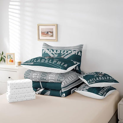 Feelyou Football 7 Pieces Comforter Sets Full Size Rugby Sports Bedding Set for All Season Football City Bed in a Bag with Comforter, Sheets, Pillowcases & Cushion Cover