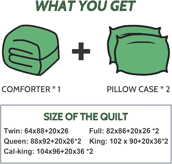 Decroom Lightweight Twin Comforter Set with 1 Pillow Sham - 2 Pieces Set - Quilted Down Alternative Comforter/Duvet Insert for All Season - Olive Green/Grass Green - Twin/Twin XL Size