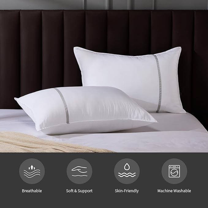 Bed Pillows Queen Size Set of 2, Firm Hotel Pillows for Sleeping, Cooling Pillows for Side & Back Sleepers, Down Alternative Filling, 20 x 28 Inches