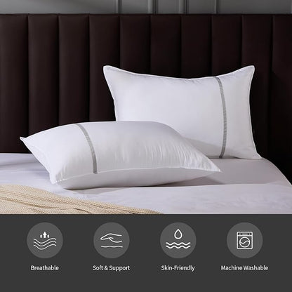 Bed Pillows Standard Size Set of 2, Firm Hotel Pillows for Sleeping, Cooling Pillows for Side & Back Sleepers, Down Alternative Filling, 20 x 26 Inches