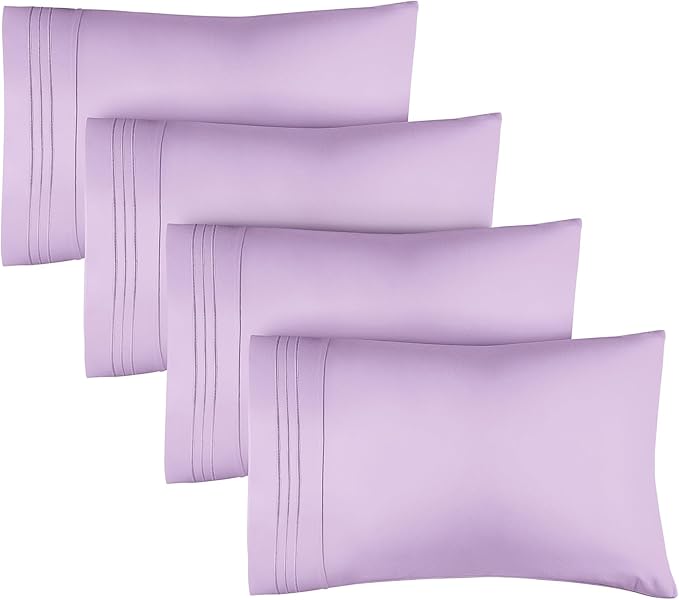 King Pillow Cases Set of 4 - Ultra Soft Hotel Quality Pillowcase Covers - Comfy, Cozy & Wrinkle Free - Shrinkage, Stain and Fade Resistant - Machine Washable Pillow Protectors - 4 Piece Set - Lavender