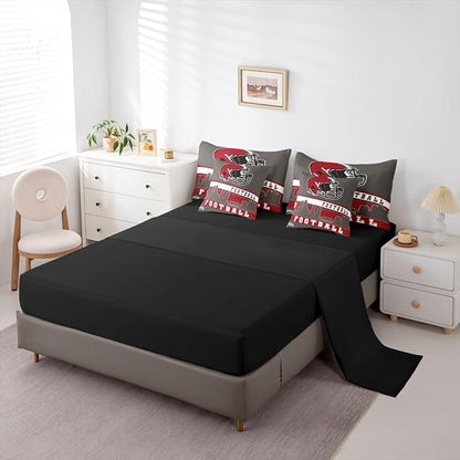 Erosebridal Football City 7 Pcs Comforter Set King Football Bedding for Boys Girls Grey Red Rugby Game Sheet Set Bed in A Bag Football Fans Bedroom Decor Sports Ball Team Bed Set
