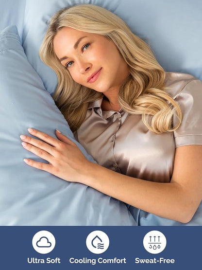 Extra Deep Split King Sheet Set - 7 Piece Breathable and Cooling Sheets - Hotel Luxury Bedding for Women, Men, Kids & Teens - Easy & Secure Fit - Soft and Wrinkle Free - Extra Deep Pockets - Sky Blue
