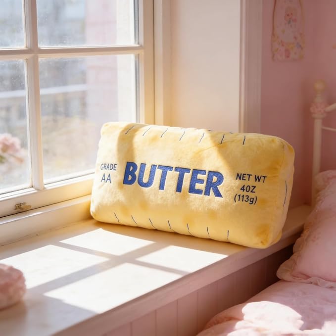 Jumbo Butter Pillow 32 Inch - Soft Yellow & Blue Valentine's Day Cushion, Oversized Cuddly Butter Stick Pillow for Home Decor, Hugging & Lounging, Quirky Gift for Adults