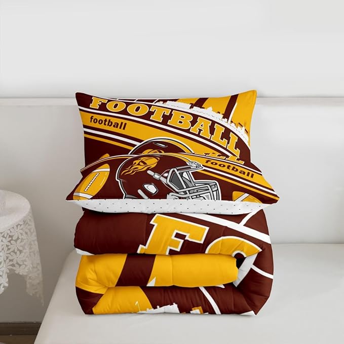 Feelyou Football Bedding Set Boys Girls Toddler Size Rugby Sports Comforter Set Football City Duvet Women Men Gray Brown Yellow Decor