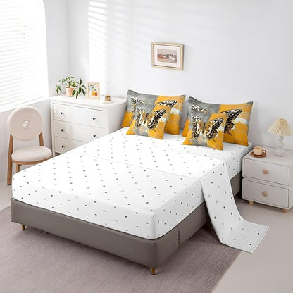 Erosebridal Boho Butterfly Full Comforter Set 7 Pieces for Girls Women Bedroom Decor, Yellow Gray Ombre Bed in a Bag Modern Contemporary Bedding Comforter Sets with Fitted Sheet and Flat Sheet