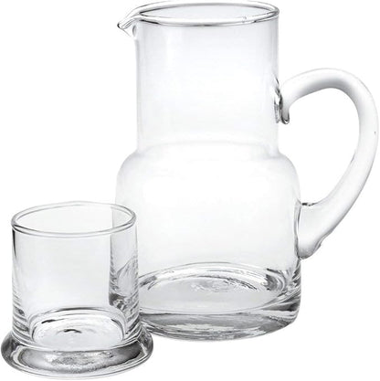 Badash Long Island Crystal Pitcher Set - 2-Piece 24 oz. Mouth-Blown Lead-Free Crystal Glass Carafe with 6 oz. Glass Set - Perfect Bedside or Desktop Water Pitcher
