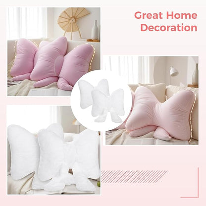 2 PCS Bow Pillow Room Decor, White Bow Pillows, Plush Bow Decor for Bedroom Sofa, Soft Comfortable Accent Pillows, Ideal for Sofa and Office Chair