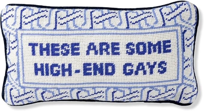 FURBISH Needlepoint Decorative Throw Pillow - High End Gays - 8" x 14" - Small Embroidered Accent Pillow for Bed, Chair, Couch, Sofa - Eclectic Home Decor