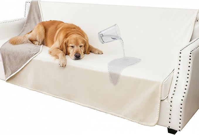Waterproof Blanket for Couch, Leak Proof Dog Bed Blankets Reversible, Pet Throw Sofa Furniture Protector Machine Washable-52 x82,Beige+Khaki
