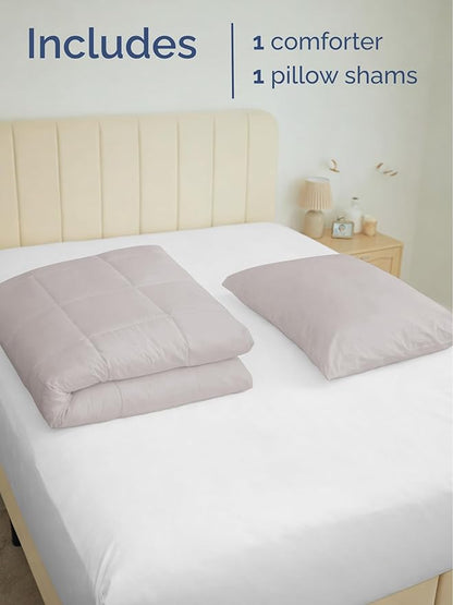 Twin Comforter Set - 2 Piece Bed Set for All Seasons - 1 Soft Quilted Comforter with Corner Tabs & 1 Pillow Sham - Comfy and Breathable - Premium Down Duvet Insert - Oeko-TEX - Twin Size, Light Grey