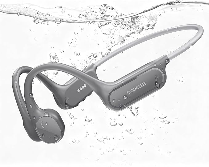 DOOGEE Bone Conduction IP68 Waterproof Swimming Headphones, 10H Battery Life Sports Running Wireless Bluetooth 5.4 Open Earphones with 32GB MP3 Dual Modes for Cycling, Underwater Swimming,Fitness