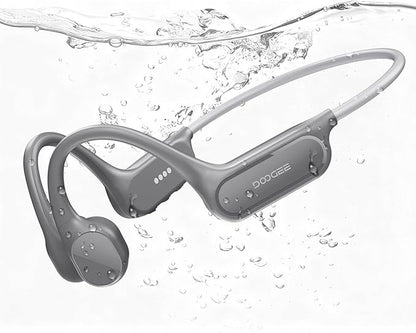 DOOGEE Bone Conduction IP68 Waterproof Swimming Headphones, 10H Battery Life Sports Running Wireless Bluetooth 5.4 Open Earphones with 32GB MP3 Dual Modes for Cycling, Underwater Swimming,Fitness