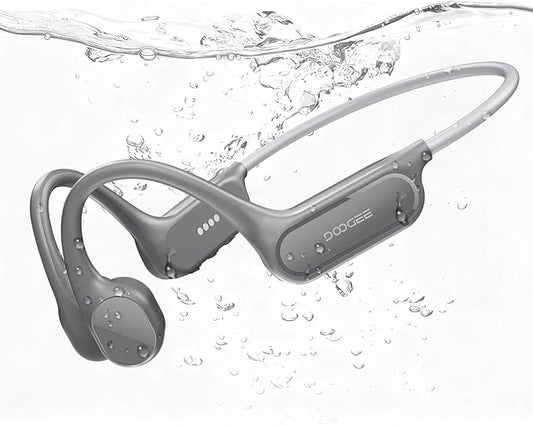 DOOGEE Bone Conduction IP68 Waterproof Swimming Headphones, 10H Battery Life Sports Running Wireless Bluetooth 5.4 Open Earphones with 32GB MP3 Dual Modes for Cycling, Underwater Swimming,Fitness