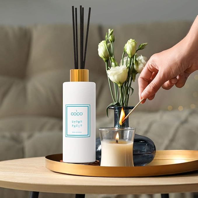 COCO by Stone 5oz Reed Diffuser (Stone Fruit) Luxury Scented Oil Diffuser Aromatherapy, Reed Diffusers for Home, Diffusing Oil Fragrance,Fragrance Products, Reed Diffusers for Home, Vegan