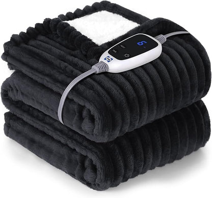 SEALY Electric Blanket Heated Throw, Soft Flannel to Sherpa Reversible Safe Heating with 6 Heat Settings & 2-10 Hours Auto Shut - Off Overheat Protection, Machine Washable, 50" x 60" Charcoal