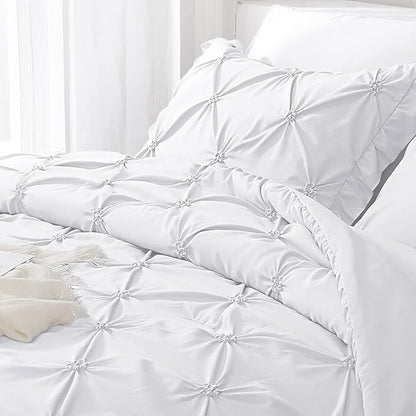 JOLLYVOGUE Queen Comforter Set 7 Pieces, White Bed in a Bag Comforter Set for Bedroom, Bedding Comforter Sets with Comforter, Sheets,Ruffled Shams & Pillowcases
