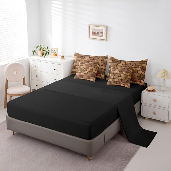 Castle Fairy Miner Square Comforter Set - 7 Pieces Twin Size,Pixelated Theme All Season Reversible Bed in a Bag Video Games Bedding Set Brown Pixel Style Flat Sheet,Fitted Sheet,Pillowcases