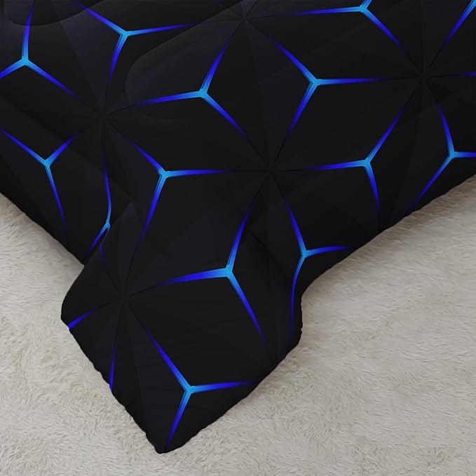 Geometric Blue Argyle Comforter Set,Triangle Honeycomb 3 PCS Bedding Set Full Size for Teen Adult,Modern Quilt Set Geometry Decor,Microfiber Lightweight 1 Comforter 2 Pillowcases