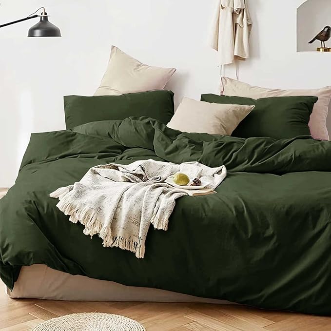ETDIFFE Dark Green Twin/Twin XL Size Comforter, 2pc Soft Farmhouse Olive Bedding Set & Collection, Lightweight All Season Microfiber Down Alternative Bed Comforter with 1 Pillow Sham for Women Men