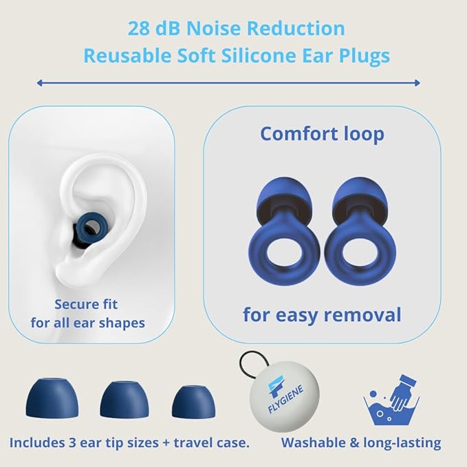 Reusable Noise Reduction Ear Plugs, 28dB SNR, Includes Storage Case, 1 Pair (Color, One Size) (Orange, One Size)