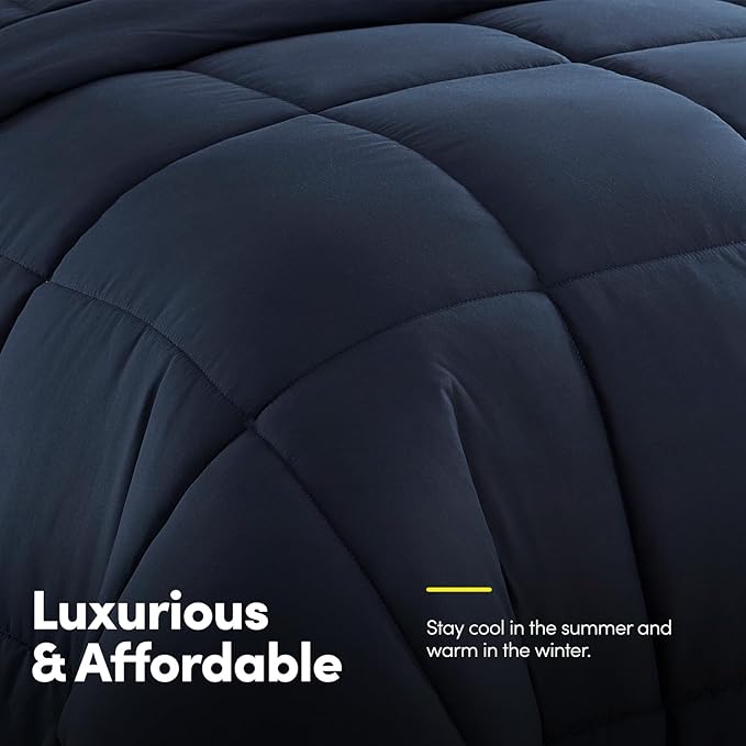 Full Size Comforter Set with Sheets - 7-Piece Bedding Collection - 1 Comforter, 1 Fitted Sheet, 1 Flat, 4 Pillowcases - Deep Pocket - Soft & Premium Quality - Ideal for All Seasons, Navy Blue