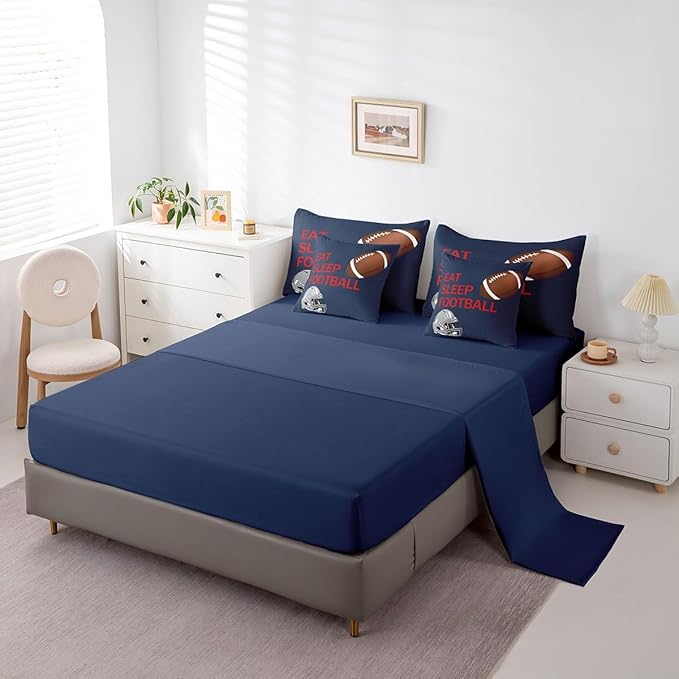 Feelyou Football Bed in a Bag Kids Rugby Bedding Set Boys Girls Football Lover Comforter Set King Size 7 Pieces Sports Bed Set with Comforter, Sheet Set, Pillowcases, Pillow Covers