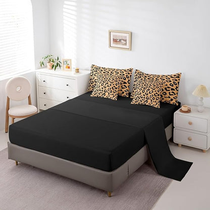 7 Pieces Leopard Print Comforter Set Queen,Cheetah Wildlife Skin Bedding Set for Kids Teens Adults,Yellow Black Cheetah Print(Comforter+Fitted+Flat Sheet+2 Pillowcases+2 Throw Pillow Covers)
