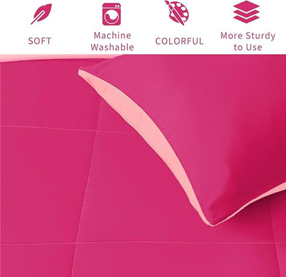 Exclusivo Mezcla Lightweight Reversible King Size Comforter Set, Down Alternative Comforter with 2 Pillow Sham, King Size Bedding Set for All Seasons, Hot Pink/Bright Pink