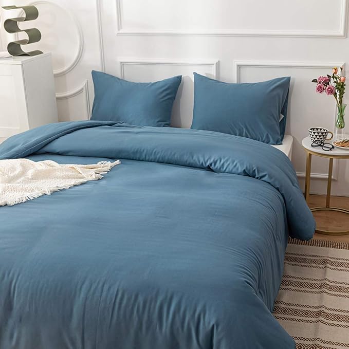 CLOTHKNOW Blue Comforter Set Twin/Twin XL 3Pcs Lake Blue Bedding Comforter Sets Grayish Blue Comforter Twin