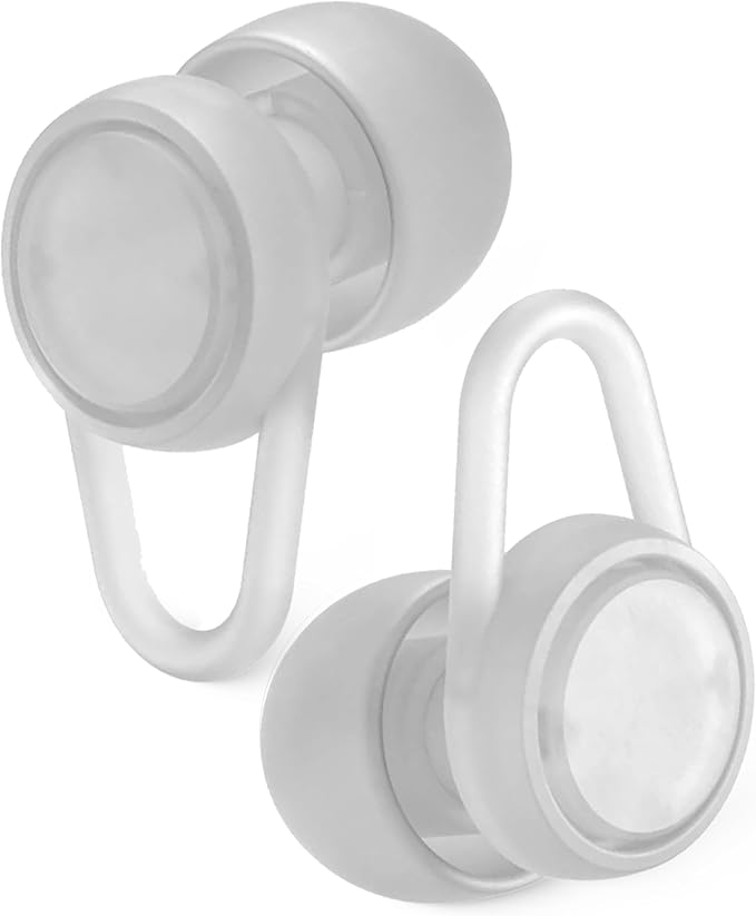 Hears Plus Ear Plugs for Noise Reduction - Patented Reusable Concert Earplugs, 25dB SNR Sound Reduction, Hypoallergenic for Musicians, Motorcycle and Sleeping with 4 tip Sizes - Clear Glass