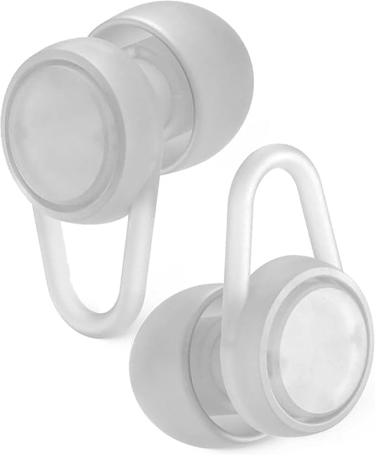 Hears Plus Ear Plugs for Noise Reduction - Patented Reusable Concert Earplugs, 25dB SNR Sound Reduction, Hypoallergenic for Musicians, Motorcycle and Sleeping with 4 tip Sizes - Clear Glass