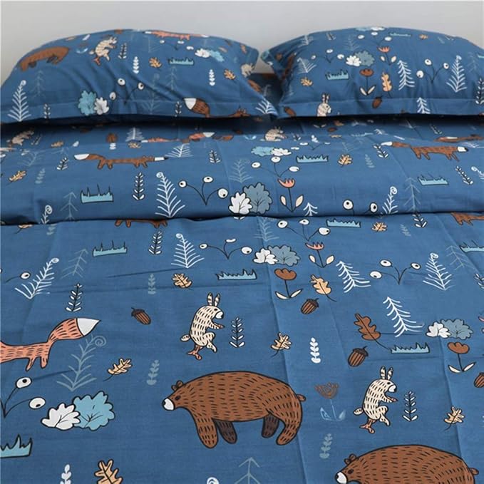 Houseri Blue Bear Comforter Sets Queen Boys Cartoon Bear Comforter Full Fox Rabbit Animal Bedding Sets Queen Teens Woodland Forest Comforter Sets Full Size 3 Piece Quilts Soft
