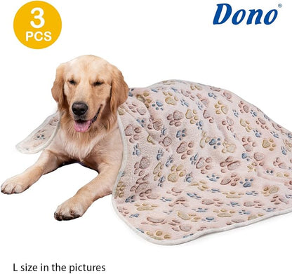 Dono 1 Pack 3 Dog Blankets, Soft Fluffy Fleece Pet Blanket Warm Sleep Mat Paw Print Design Puppy Kitten Throw Blankets Doggy Blanket for Dogs