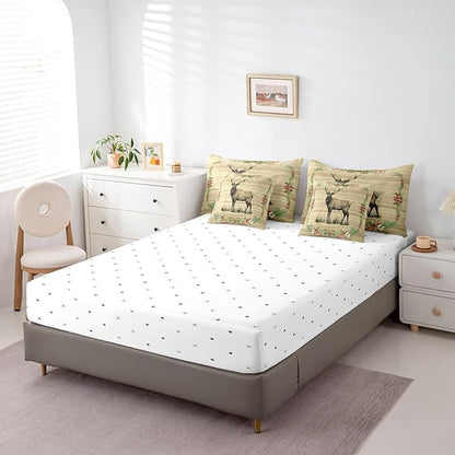 Reindeer Comforter Set 7 Piece Bed in a Bag Twin,Woodland Animals Bedding Sets Rustic Elk Deer Moose Sheet Set with Comforter