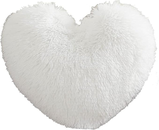 MorroMorn Fluffy Heart Throw Pillows, Shaggy Decorative Pillow for Sofa Couch Bed, Cute Room Decor Decorations for Women Girls Kids (White)