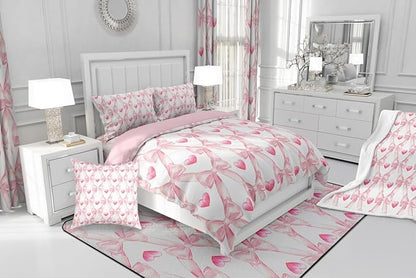 Erosebridal Bowknot Bedding Set King for Kids Girls Teen,Dreamy Princess Style Bedding Comforter Sets Pink Cute Bow Girly Geometric Comforter Set Kawaii Bow Tie Heart Duvet Insert 2 Pillow Cases