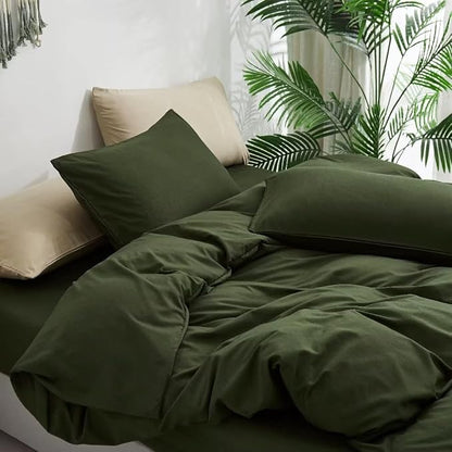 Wellboo Army Green Comforter Set Queen Size Military Green Solid Color Bedding Comforter Set Soft Dark Olive Quilt Comforter for All Seasons Women Men Hunter Green Comforter Cozy Plain Color Bed