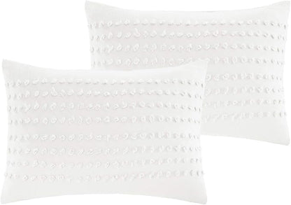 Comfort Spaces Cotton Comforter Set Jacquard Pom-Pom Tufts Design, Down Alternative, All Season Modern Bedding, Matching Shams, Twin/Twin XL, Phillips, Ivory