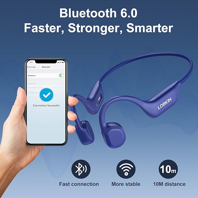 LOBKIN Bone Conduction Headphones - Open Ear Headphones Wireless Bluetooth 6.0 with Mic, 10H Playtime, IPX6, Sweat Resistant, Lightweight Sports Headphone for Running, Cycling, Gym, Outdoor, Blue
