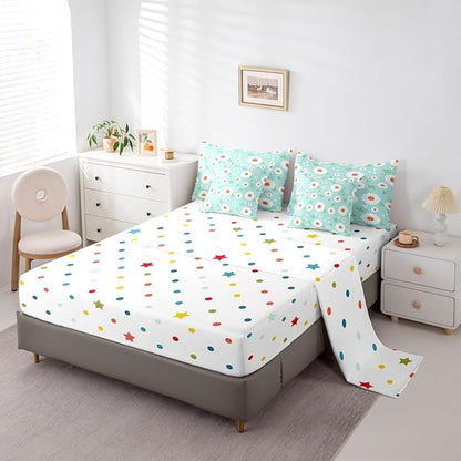 Feelyou Daisy Comforter Set with Sheets 7 Piece Twin Size Botanical Floral Printed Bedding Set for Kids Boys Girls Garden Plants Design Bed in a Bag Blue Room Decor Soft Lightweight Microfiber