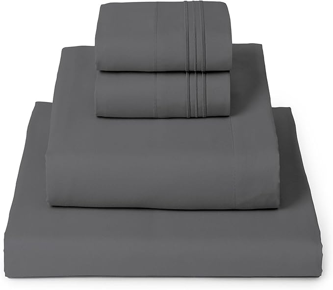 Mellanni California King Sheets Set - 4 PC Iconic Collection Bedding - Hotel Luxury, Extra Soft, Cooling Bed Sheets - Wrinkle, Fade, Stain Resistant (Cal King, Gray)