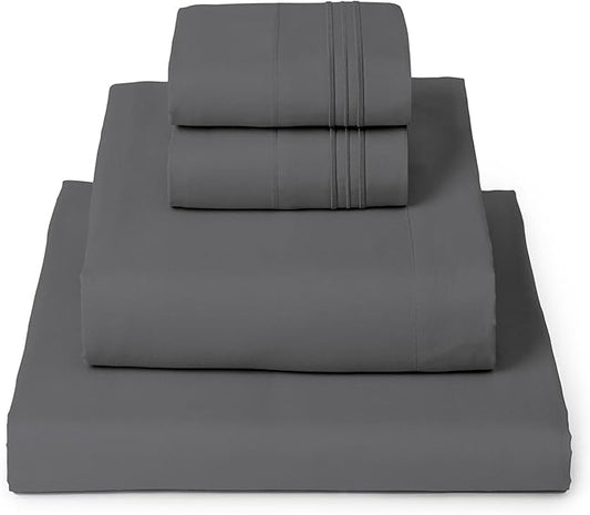 Mellanni Full Sheets Set - 4 PC Iconic Collection Bedding - Hotel Luxury, Extra Soft, Cooling Bed Sheets - Wrinkle, Fade, Stain Resistant (Full, Gray)